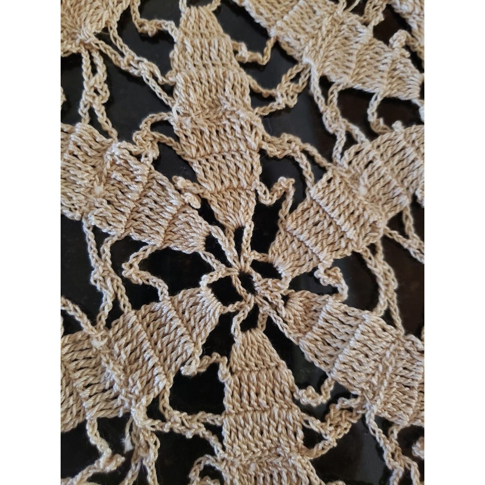Vintage Handmade Beige CROCHET LACE TABLECLOTH Coverlet Bed Topper 59"x79" - Picture 14 of 14